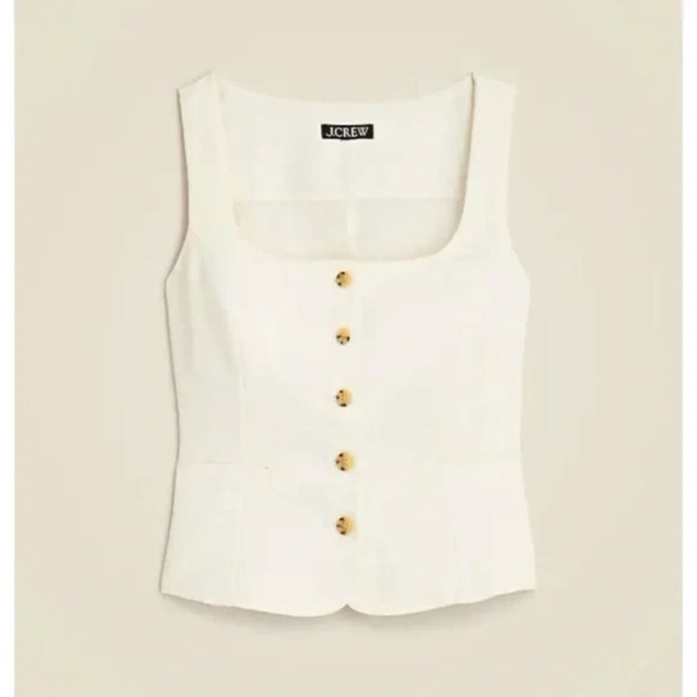 J. Crew Cream Square-Neck Button Vest with Tortoiseshell Buttons